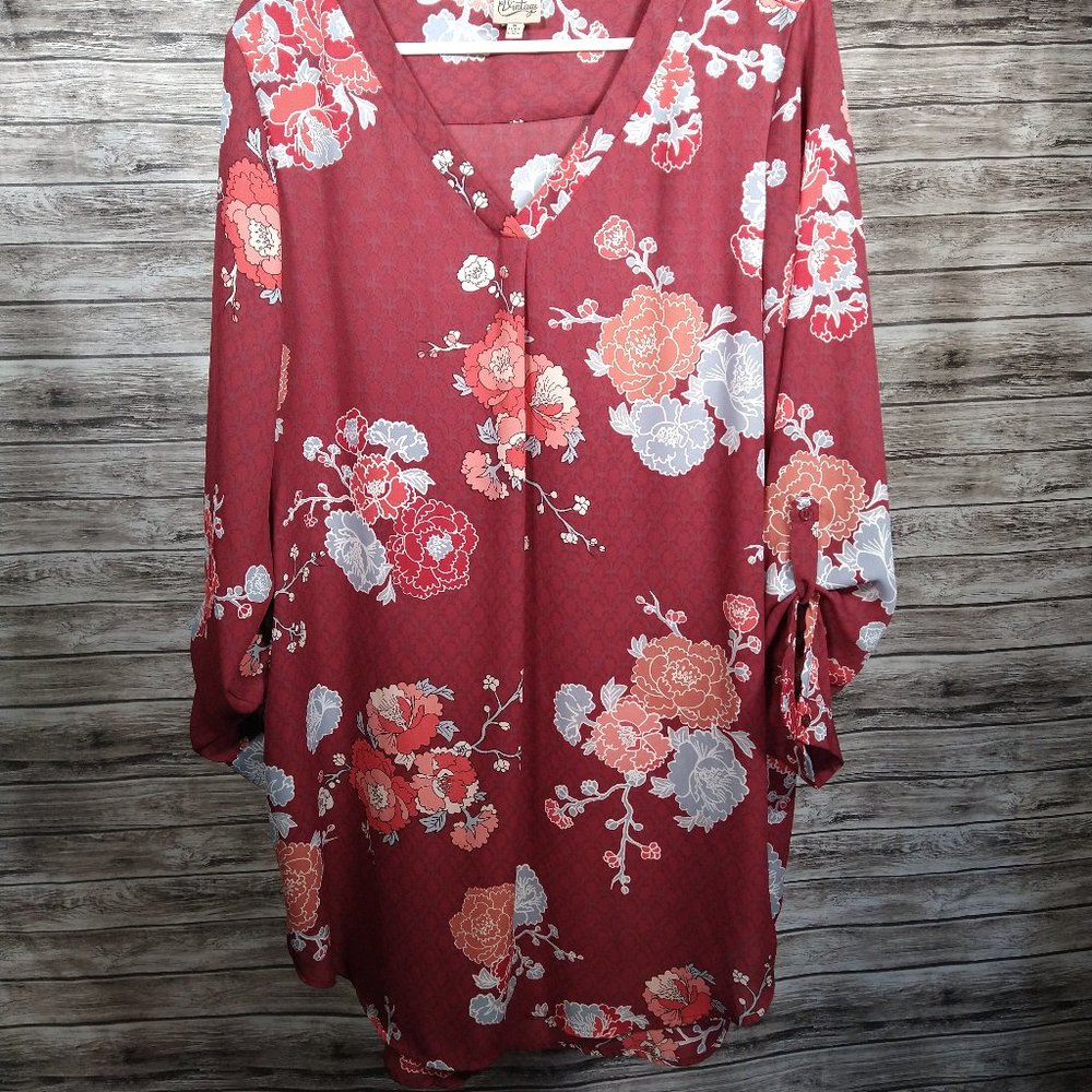 COMO VINTAGE MAROON FLOWER SHIRT DRESS